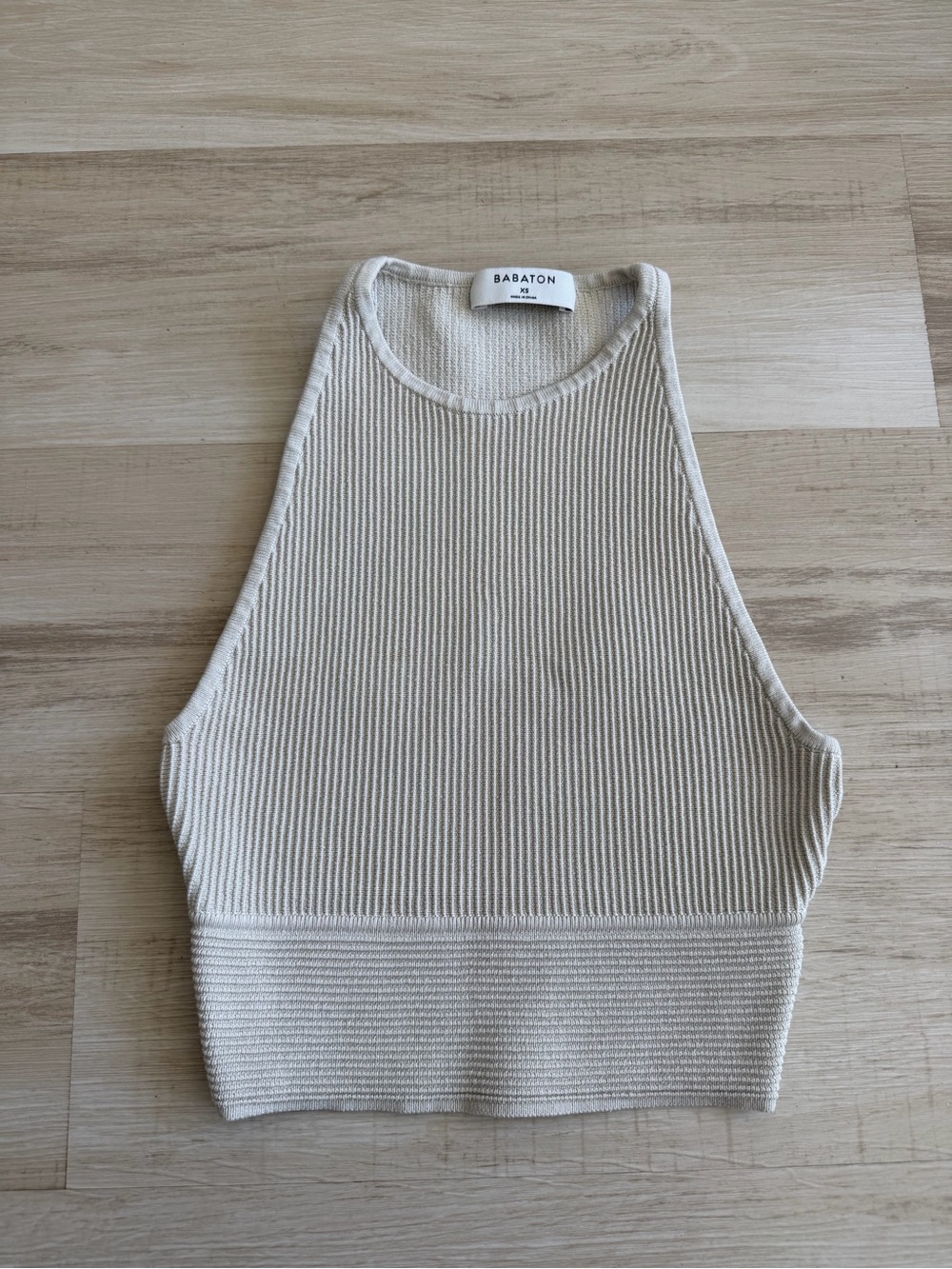 Aritzia Babaton Cream Ribbed Knit Crop Tank